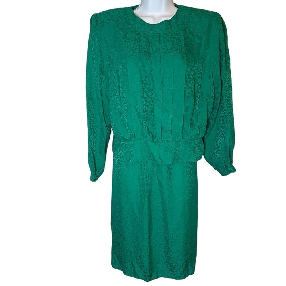Carolyne Barton Vintage 100% Silk Pleated Blouse & Skirt Set Size 14P